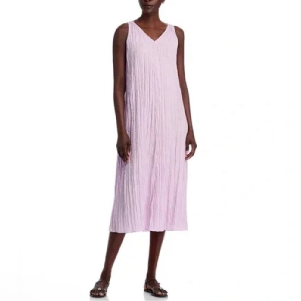 NWT EILEEN FISHER Crushed Silk V-Neck Dress - Picture 2 of 7